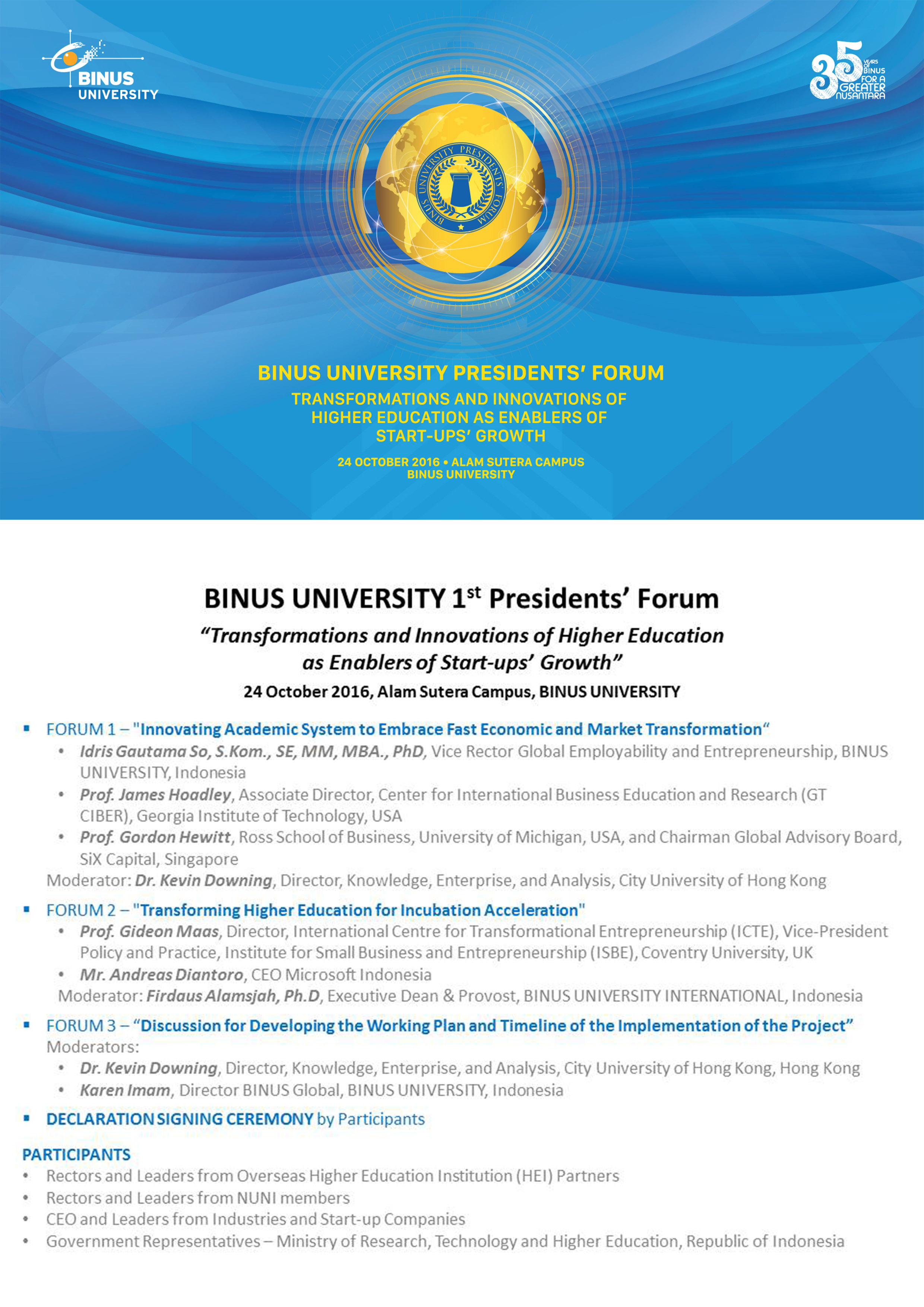 BINUS UNIVERSITY 1st Presidents’ Forum