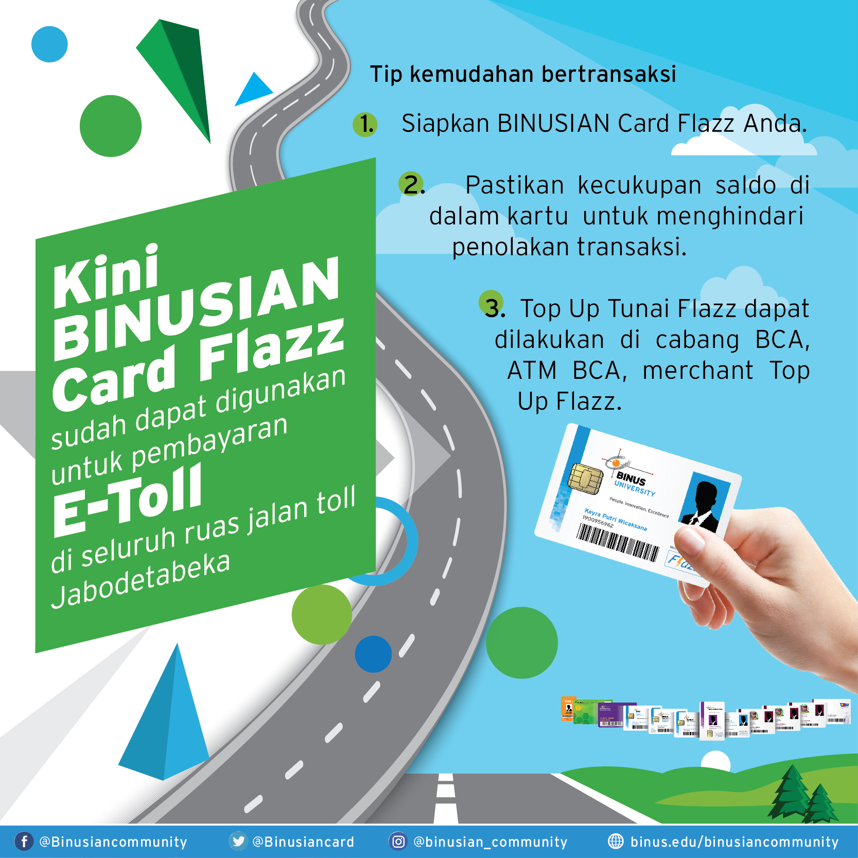 BINUSIAN CARD FLAZZ SUDAH DAPAT DIGUNAKAN UNTUK MEMBAYAR E-TOLL DI SELURUH RUAS JALAN TOL JABODETABEKA