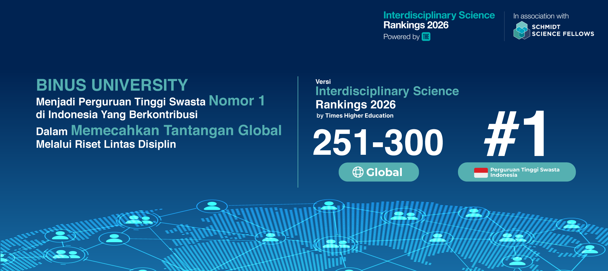 BINUS UNIVERSITY Jadi Perguruan Tinggi Swasta Nomor 1 di Indonesia Yang Berkontribusi Dalam Riset Lintas Disiplin Versi THE Interdisciplinary Science Rankings 2026