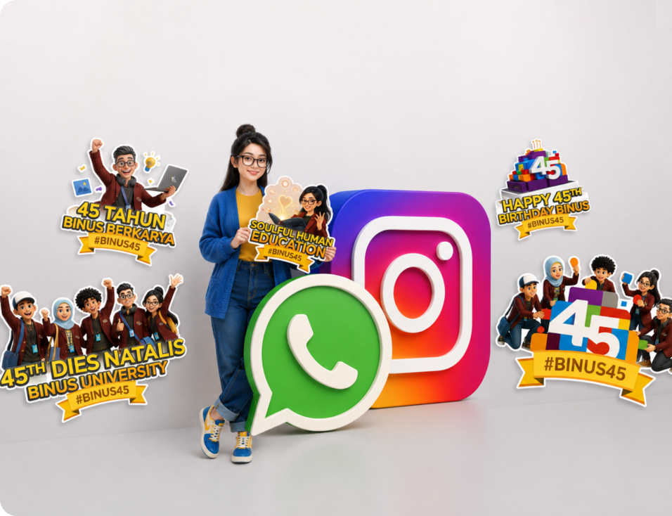 Stiker spesial perayaan 45 tahun BINUS untuk Instagram Story dan WhatsApp